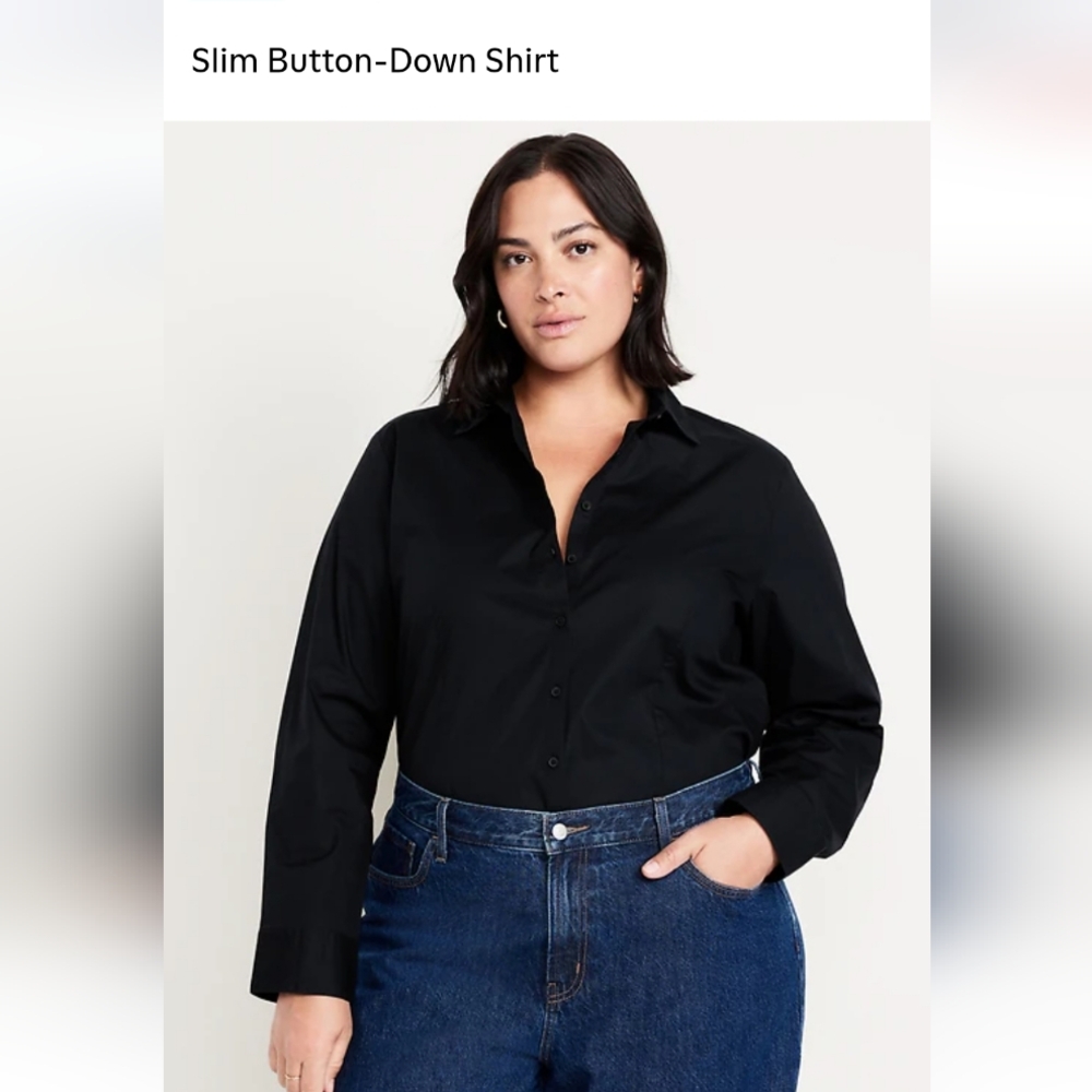 Slim button down black dress top XL-TALL